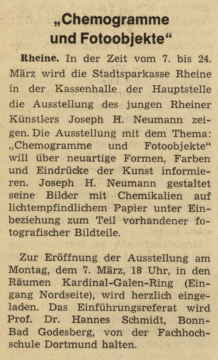 Münstersche Zeitung 2nd March, 1977, Exihibition in the central office of the Sparkasse Rheine